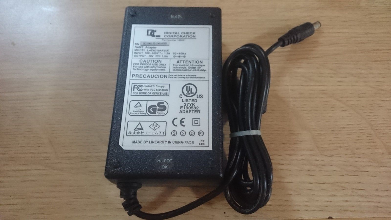 Genuine Digital Check LAD6019AFJ(A) 30V 1.5A AC Adapter Transformer 148021 - Click Image to Close